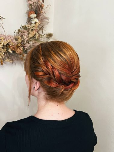 Braided updo hairstyle for events and weddings – Perfect Day Salzburg